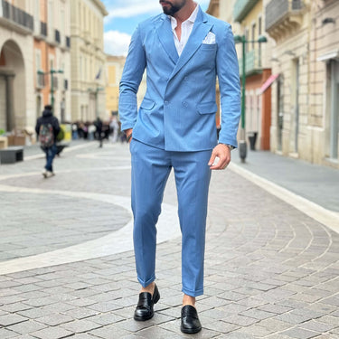 Abito doppiopetto azzurro gessato - FLAG STORE
